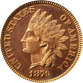 1879 Indian Head penny proof strike showing mirror fields and frosted Liberty portrait devices